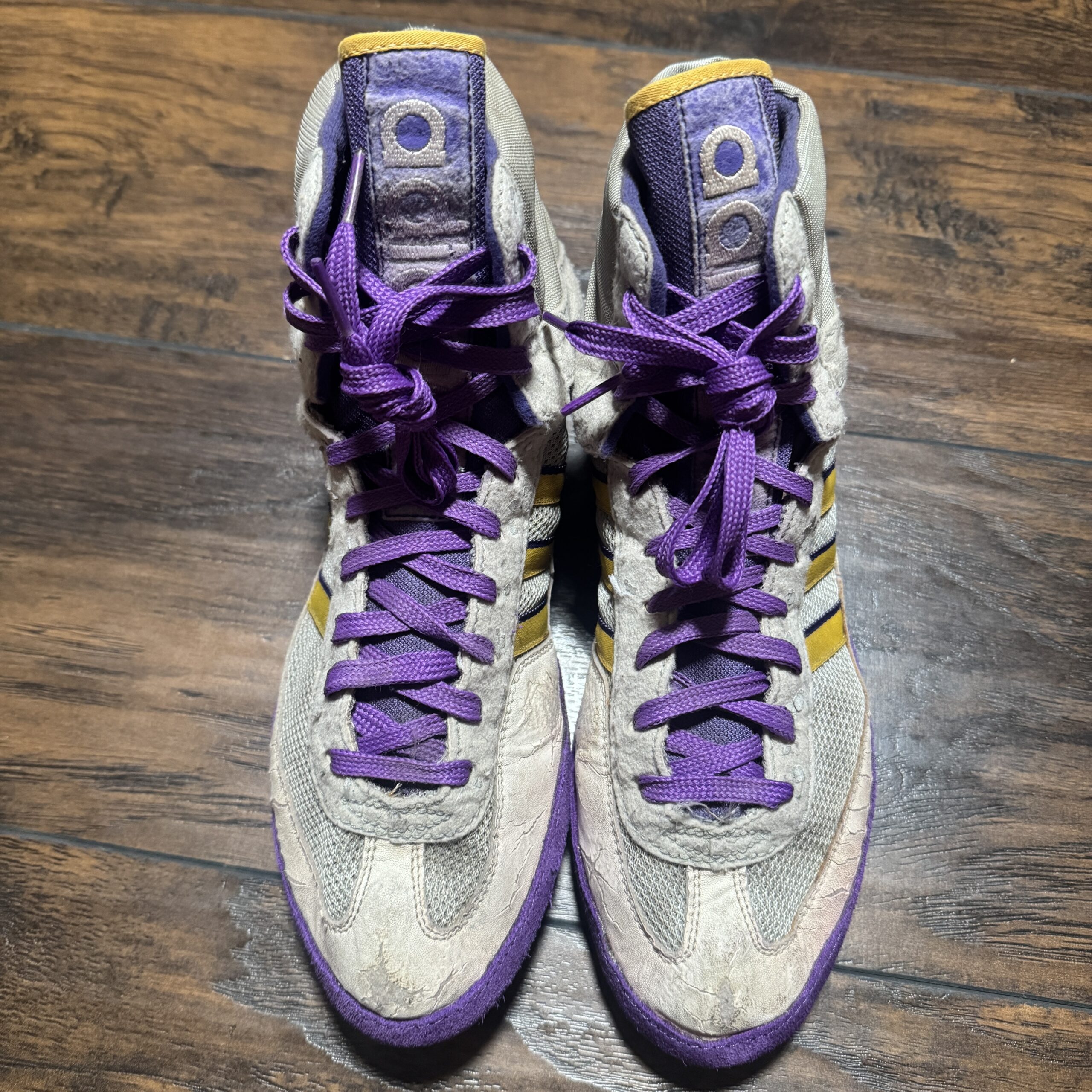 Adidas Purple and Yellow German Elite International Wrestling Shoes - Image 4