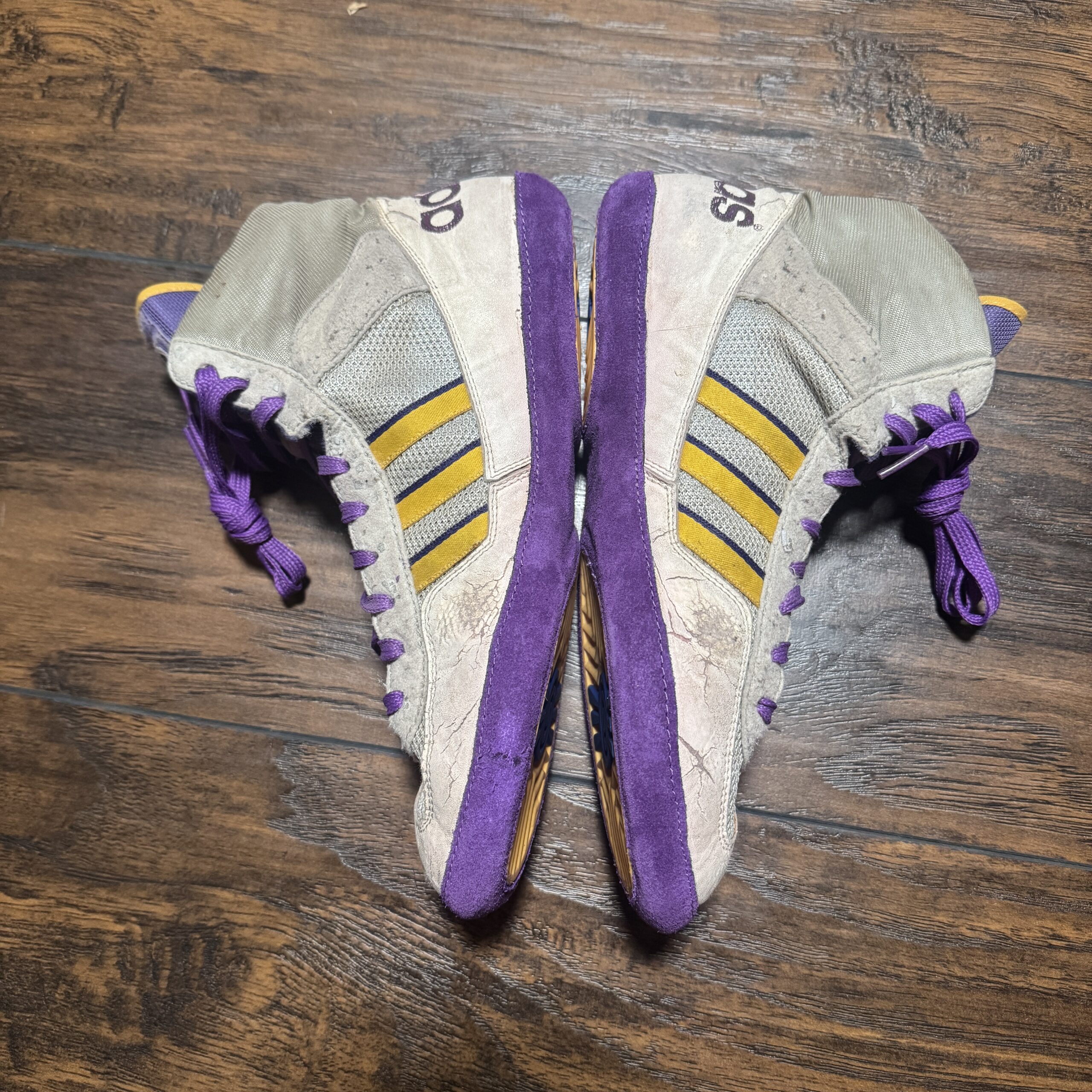 Adidas Purple and Yellow German Elite International Wrestling Shoes - Image 3