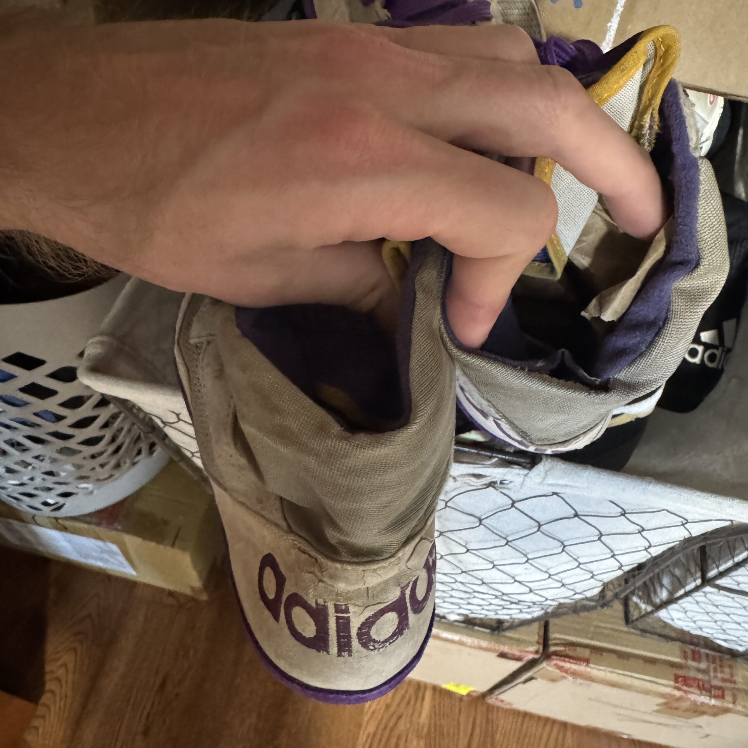 Adidas Purple and Yellow German Elite International Wrestling Shoes - Image 2