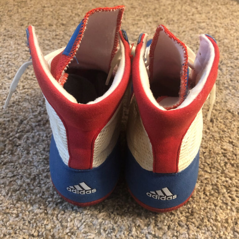 Red, White, and Blue Adidas Combat Speed 4 Wrestling Shoes