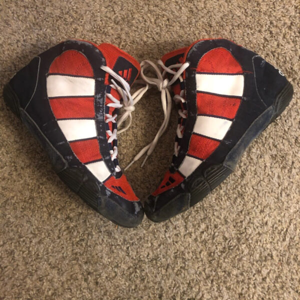 red white and blue adidas g response wrestling shoes