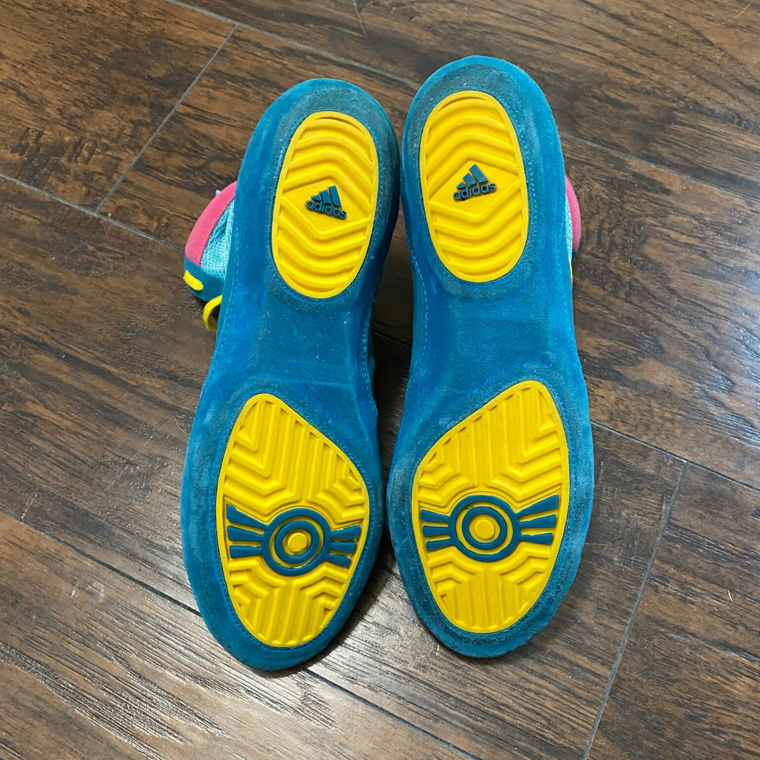 Adidas Teal, Pink, and Yellow Combat Speed 2 Wrestling Shoes Rare Wrestling Shoes