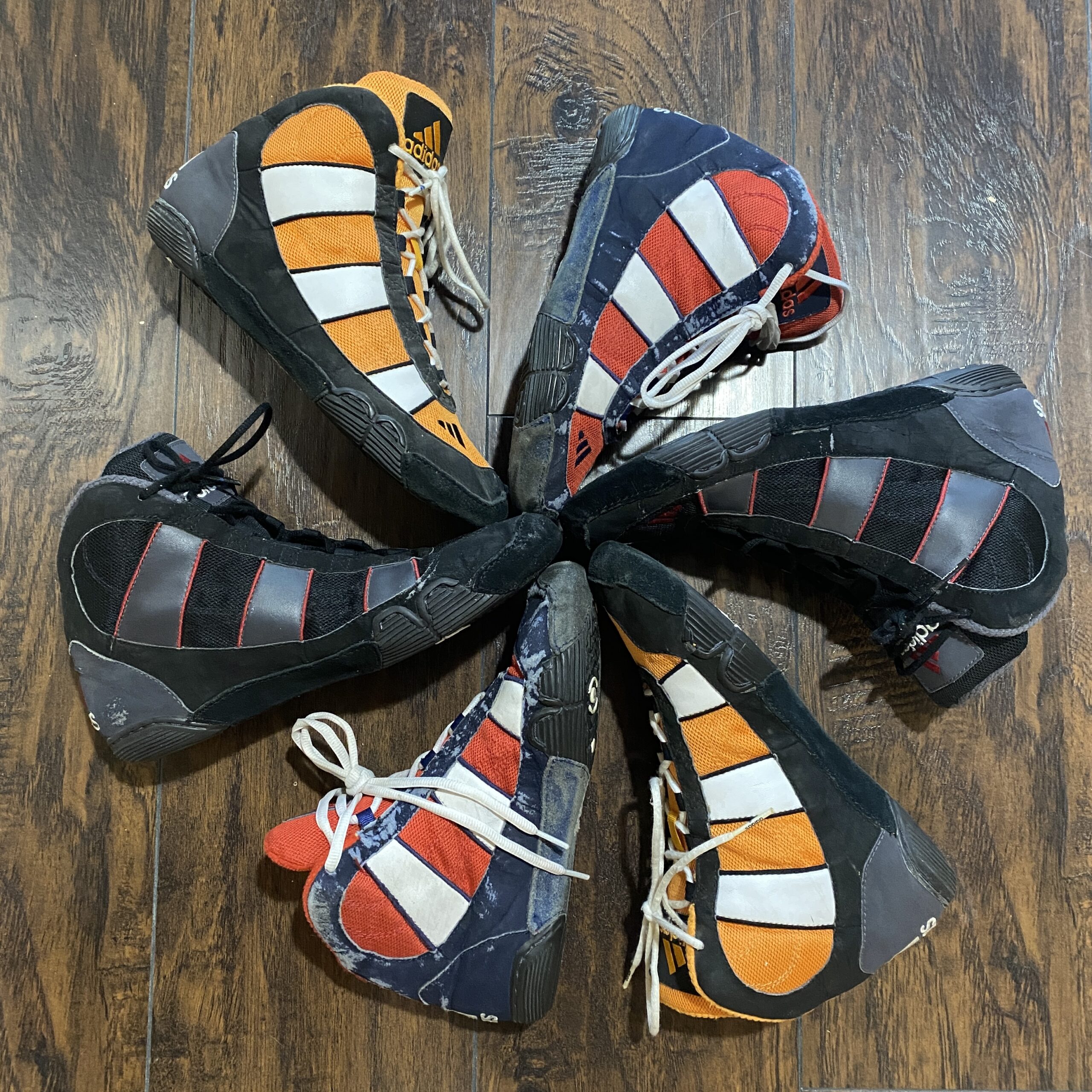 Adidas Orange, White, and Black G-Response Wrestling Shoes