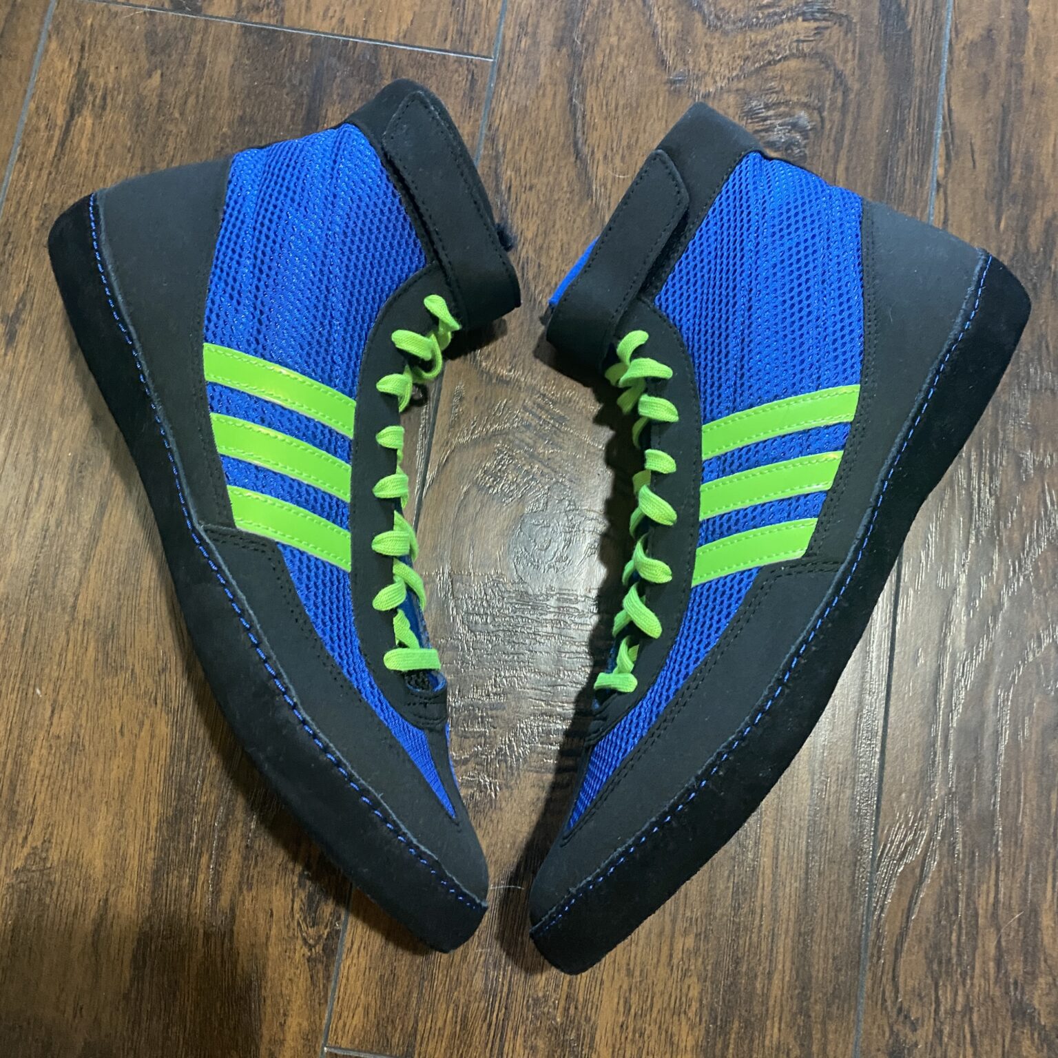 Adidas Black, Neon Green and Blue Combat Speed 4 Wrestling Shoes Rare