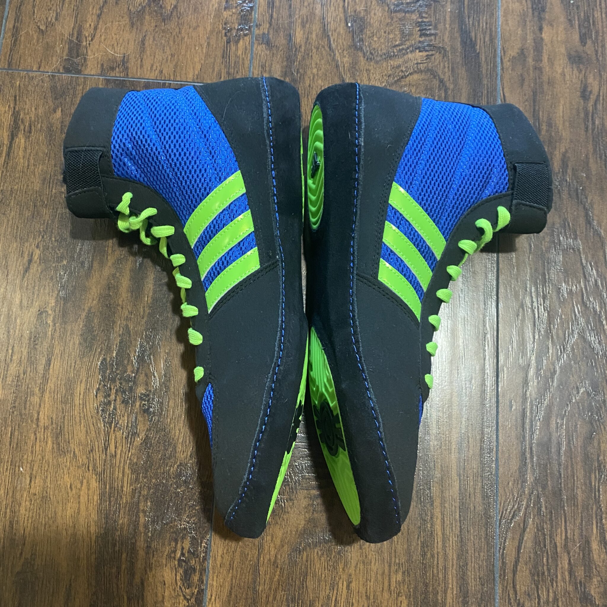 Adidas Black, Neon Green and Blue Combat Speed 4 Wrestling Shoes Rare