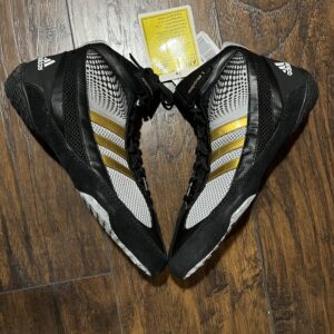 sample adidas response 3 wrestling shoes in black, gold and grey colorway