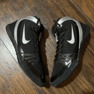 black silver and white nike freek wrestling shoes