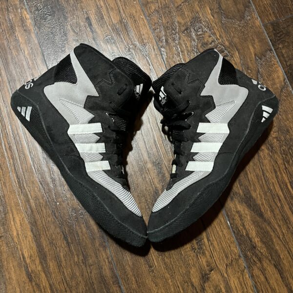 black grey and white adidas nitros wrestling shoes