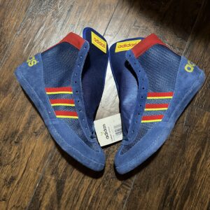 blue yellow and red adidas german combat speed wrestling shoes