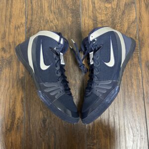 Navy blue and silver nike freek wrestling shoes