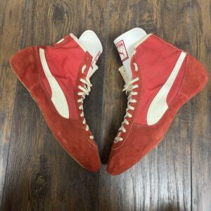 red and whhite vintage puma wrestling shoes made in west germany in the 1980s