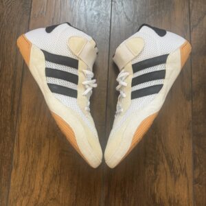 white and black adidas mathog wrestling shoes