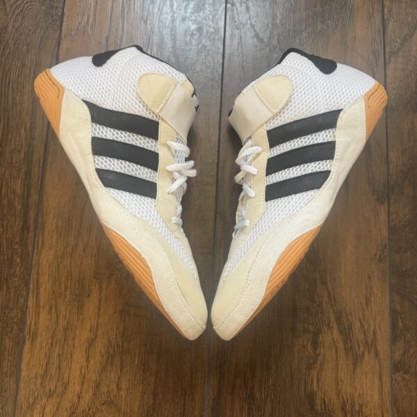 white and black adidas mathog wrestling shoes
