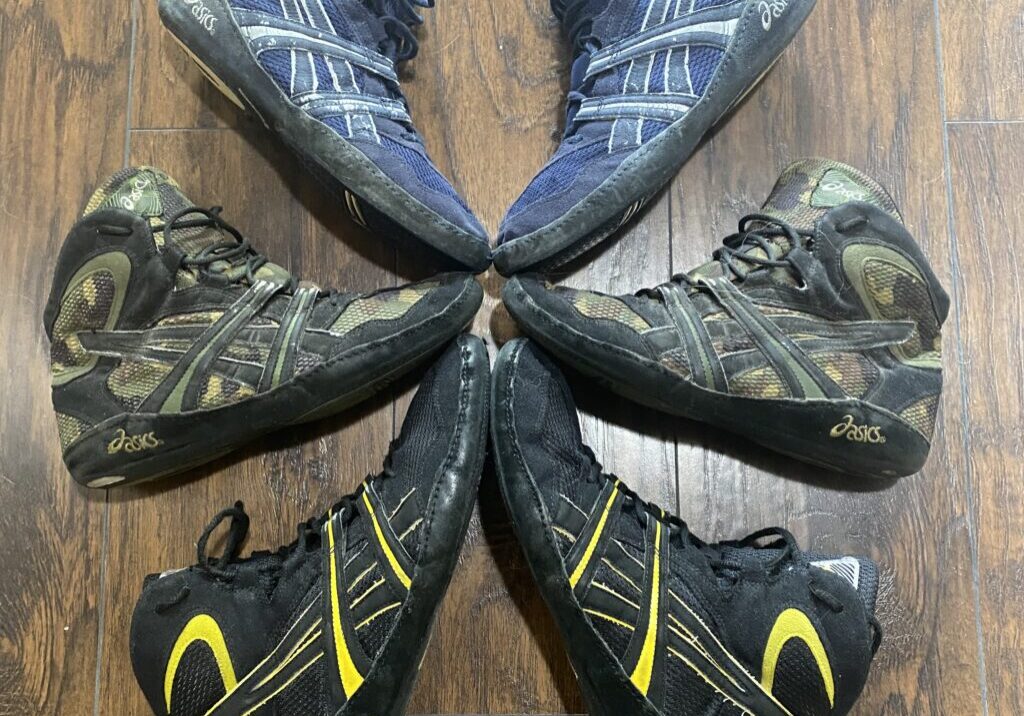 3 of 4 colorways of asics pursuit 1 wrestling shoes